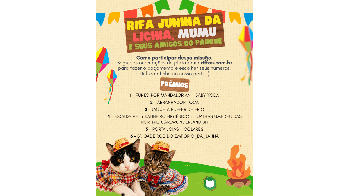 RIFA JUNINA DA LICHIA, MUMU E SEUS AMIGOS DO PARQUE